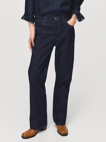 Mango Aylin Mid Rise Seam Detail Straight Jeans, Blue, Blue