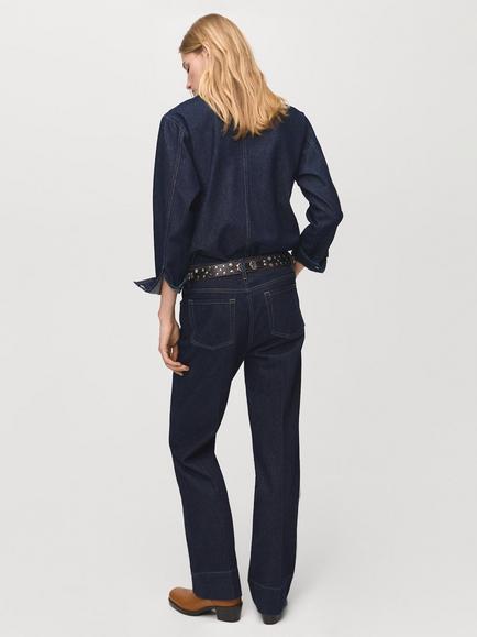 Mango Aylin Mid Rise Seam Detail Straight Jeans, Blue - view 2, Blue