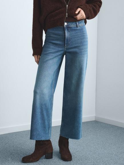 Mango Catherin High Rise Culotte Jeans, Open Blue, Open Blue