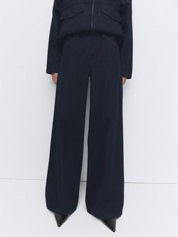 Mango Rain High Rise Wide Leg Jeans, Dark Blue, Dark Blue