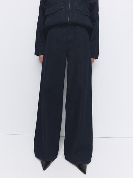 Mango Rain High Rise Wide Leg Jeans, Dark Blue, Dark Blue