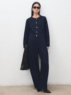 Mango Button Detail Denim Jumpsuit, Blue, Blue