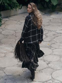 Mango Candy Check Tie Neck Top, Black - view 2, Black