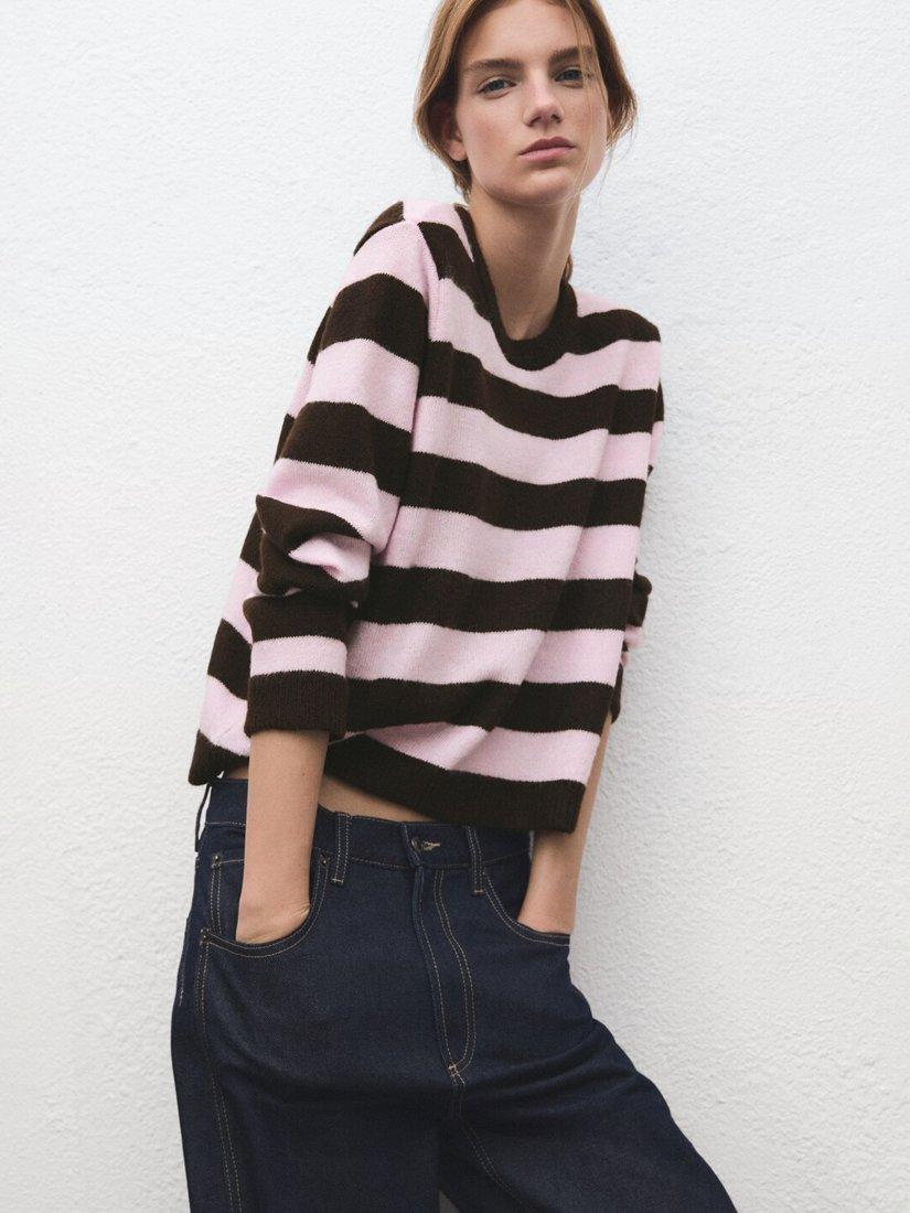 Product image 1 of 6, which shows Mango Arbol Stripe Jumper, Pink, L