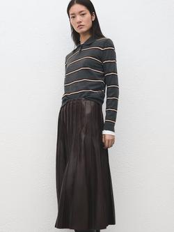 Mango Caillu Polo Neck Stripe Jumper, Medium Grey, Medium Grey