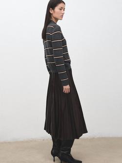 Mango Caillu Polo Neck Stripe Jumper, Medium Grey - view 2, Medium Grey