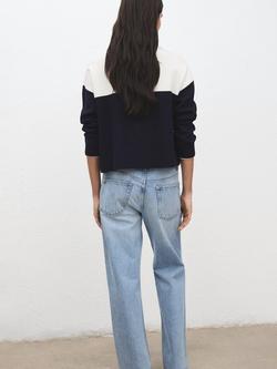 Mango Cosmic Colour Block Zip Sweatshirt, Navy/White - view 2, Navy/White