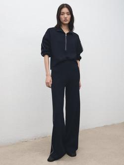 Mango Cosmus Zip Neck Stripe Sleeve Jumper, Navy - view 2, Navy