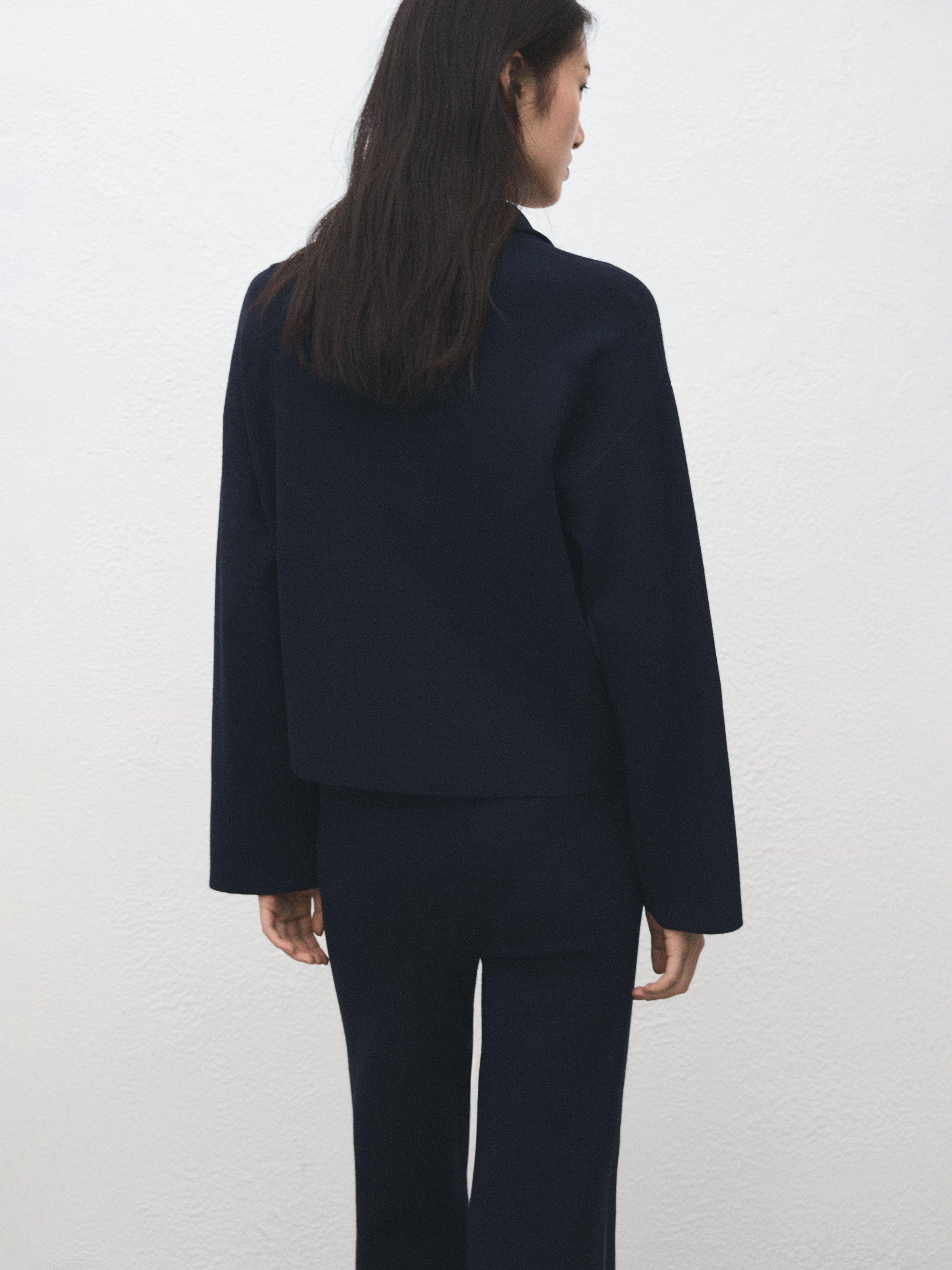 Product image 3 of 11, which shows Mango Cosmus Zip Neck Stripe Sleeve Jumper, Navy, XXXL