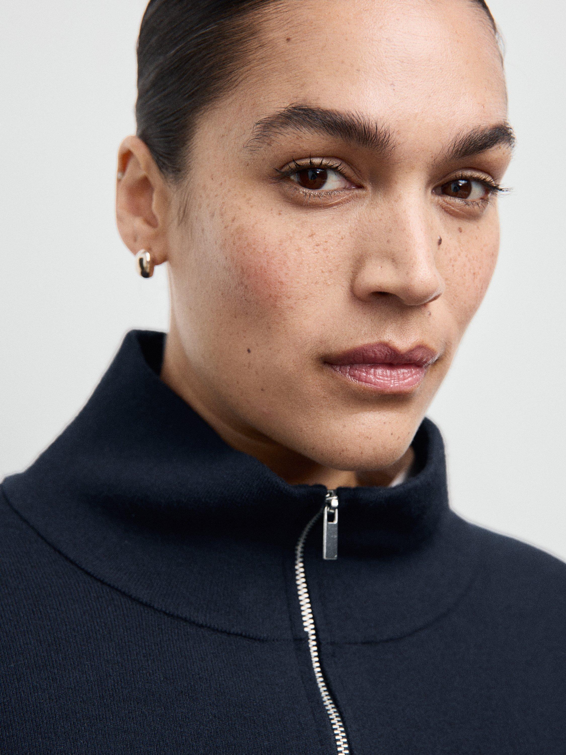 Product image 10 of 11, which shows Mango Cosmus Zip Neck Stripe Sleeve Jumper, Navy, XXXL