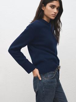Mango Griseldi Crew Neck Wool Rich Jumper, Navy