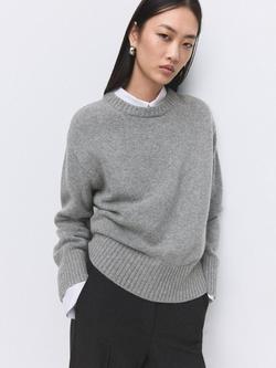 Mango Griseldi Crew Neck Wool Rich Jumper, Medium Grey