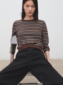 Mango Teo Stripe Jumper, Dark Brown, Dark Brown