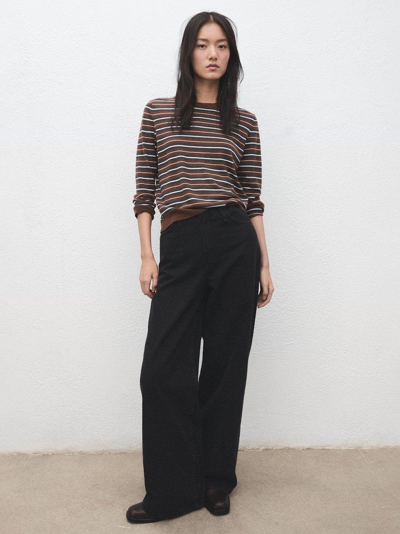 Product image 3 of 6, which shows Mango Teo Stripe Jumper, Dark Brown, L