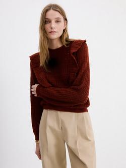 Mango Tejado Frill Jumper, Dark Orange, Dark Orange