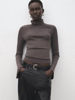 Mango Topaz Roll Neck Jumper, Medium Brown, Medium Brown