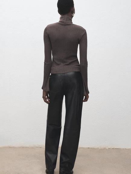 Mango Topaz Roll Neck Jumper, Medium Brown - view 2, Medium Brown