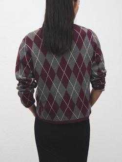 Mango Rombular Argyle Jumper, Medium Grey - view 2, Medium Grey