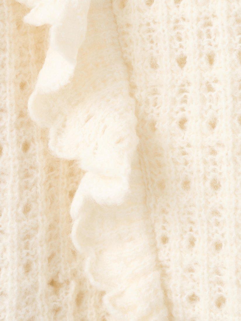 Product image 4 of 6, which shows Mango Tejado Open Knit Ruffle Jumper, Light Beige, L