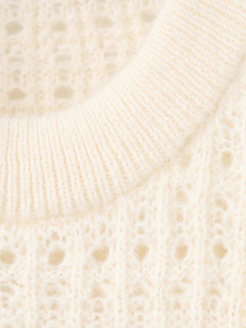 Product image 6 of 6, which shows Mango Tejado Open Knit Ruffle Jumper, Light Beige, L
