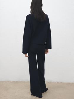 Mango Cosmus Side Stripe Knit Trousers, Navy - view 2, Navy