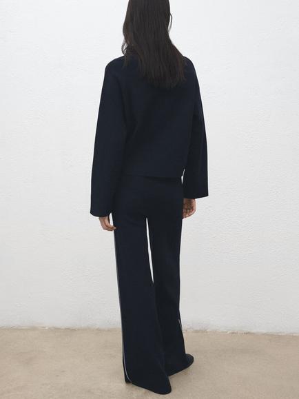 Mango Cosmus Side Stripe Knit Trousers, Navy - view 2, Navy
