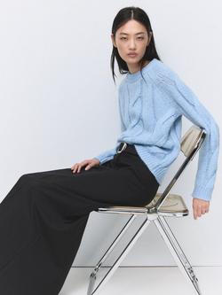 Mango Trena Cable Knit Jumper, Pastel Blue, Pastel Blue