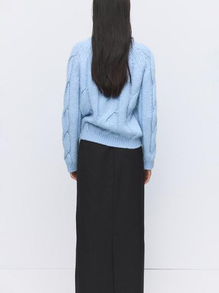 Mango Trena Cable Knit Jumper, Pastel Blue - view 2, Pastel Blue