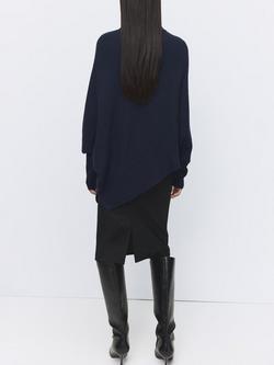 Mango Vanessa Asymmetric Hem Jumper, Navy - view 2, Navy