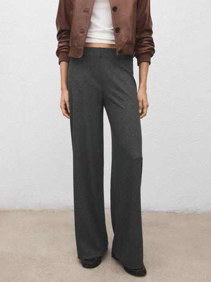 Mango Casia Textured Straight Trousers, Grey, Grey