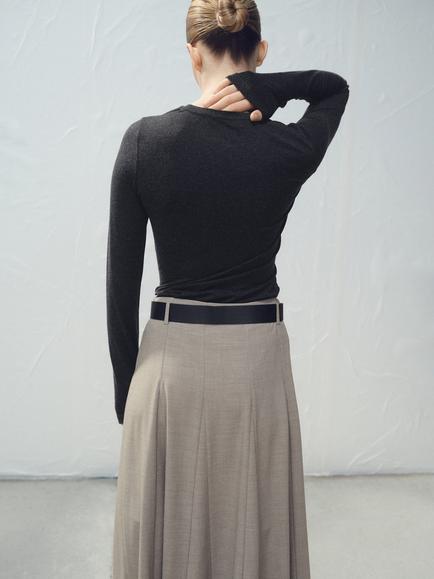 Mango Nilo Drape Neck Detail Top, Dark Grey - view 2, Dark Grey