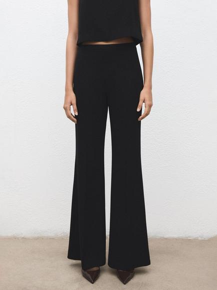 Mango Iguana Fine Knit Trousers, Black, Black