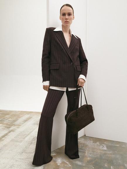 Mango Rise Stripe Trousers, Brown, Brown