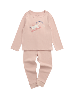 MORI Kids' Ski Dog Rib Long Pyjamas, Pink, Pink