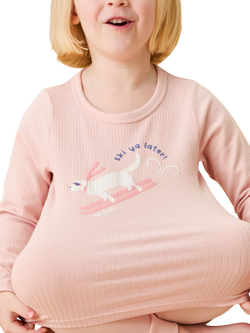 MORI Kids' Ski Dog Rib Long Pyjamas, Pink - view 2, Pink