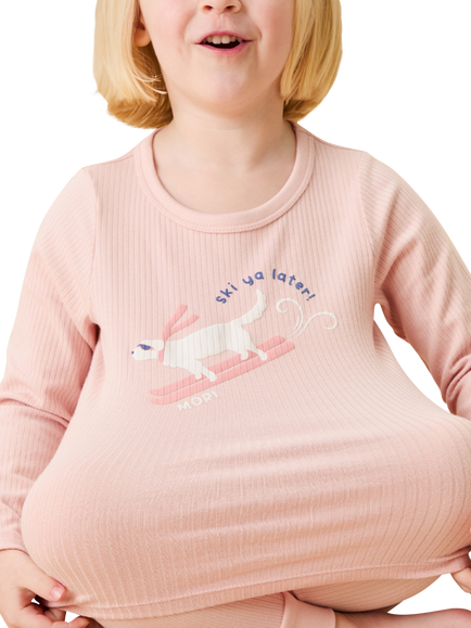 MORI Kids' Ski Dog Rib Long Pyjamas, Pink - view 2, Pink