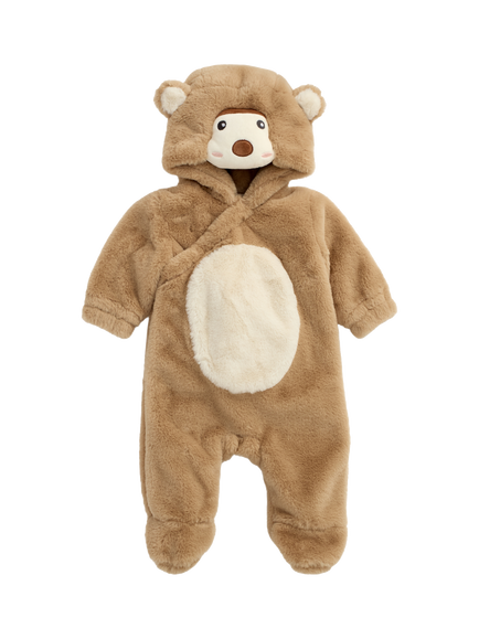 MORI Baby Monkey Faux Fur Pramsuit, Sesame, Sesame