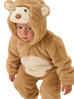 MORI Baby Monkey Faux Fur Pramsuit, Sesame - view 2, Sesame