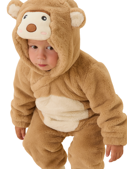 MORI Baby Monkey Faux Fur Pramsuit, Sesame - view 2, Sesame