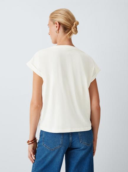 AND/OR Turn Up Cap Sleeve Crew Neck T-Shirt - view 2, Ecru