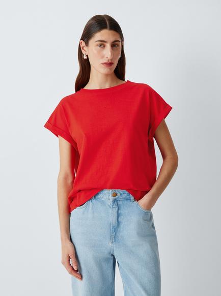 AND/OR Turn Up Cap Sleeve Crew Neck T-Shirt, Red
