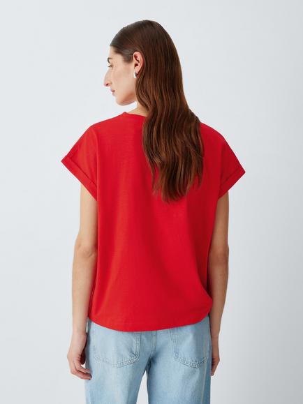 AND/OR Turn Up Cap Sleeve Crew Neck T-Shirt - view 2, Red