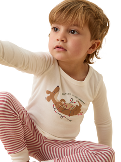 MORI Kids' Santa's Little Helper Long Pyjama Set, White & Red - view 2, White & Red