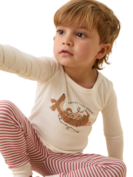 MORI Kids' Santa's Little Helper Long Pyjama Set, White & Red - view 2, White & Red