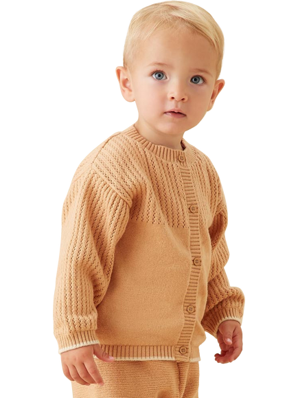 MORI Kids' Pointelle Knit Cardigan, Taupe - view 2, Taupe