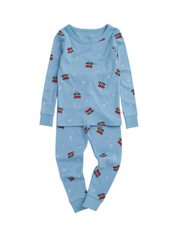 MORI Kids' Long Pyjama Set, Blue Snowy Car, Blue Snowy Car