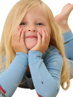 MORI Kids' Long Pyjama Set, Blue Snowy Car - view 2, Blue Snowy Car