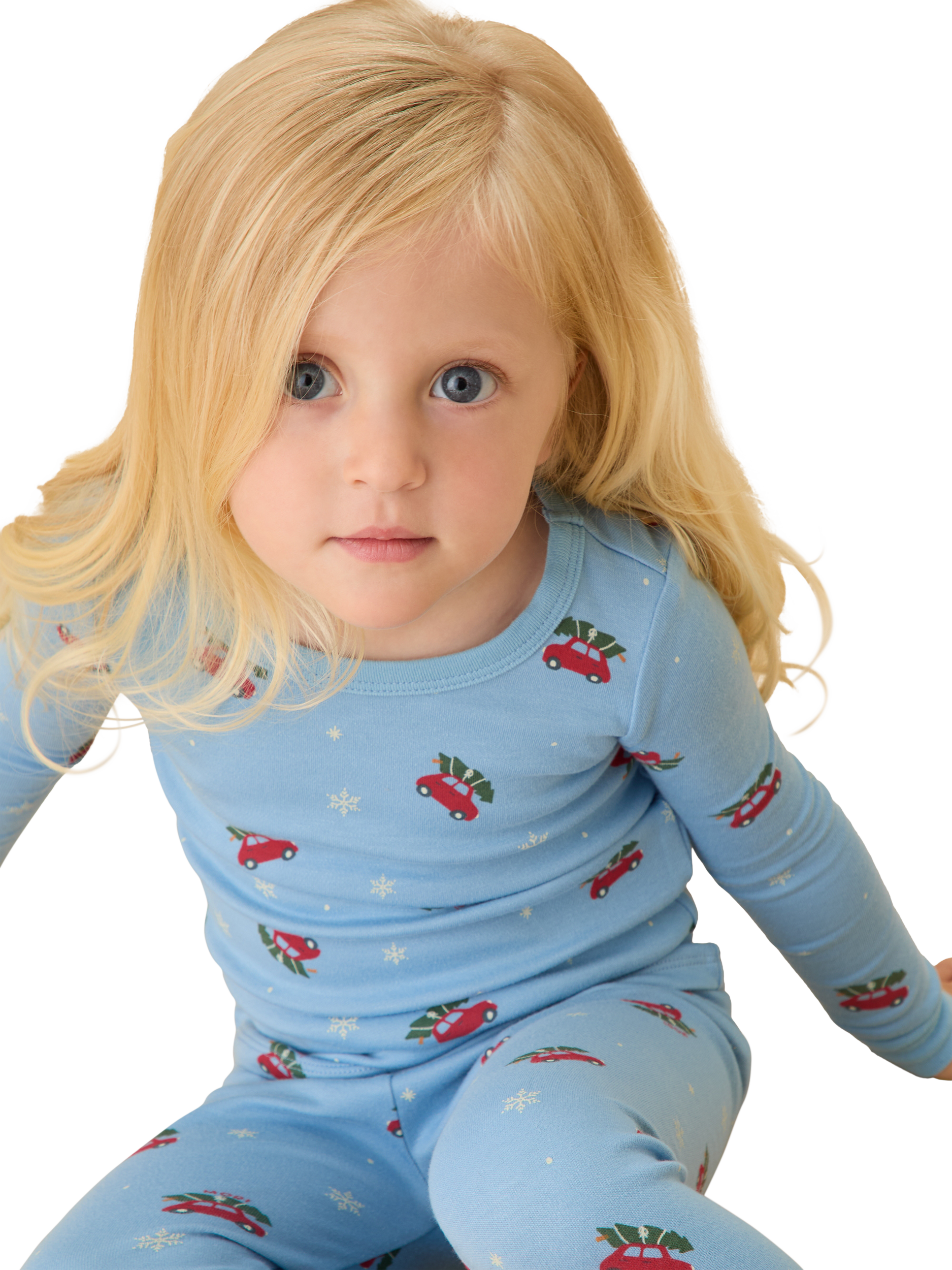 Product image 3 of 4, which shows MORI Kids' Long Pyjama Set, Blue Snowy Car, 18-24 months