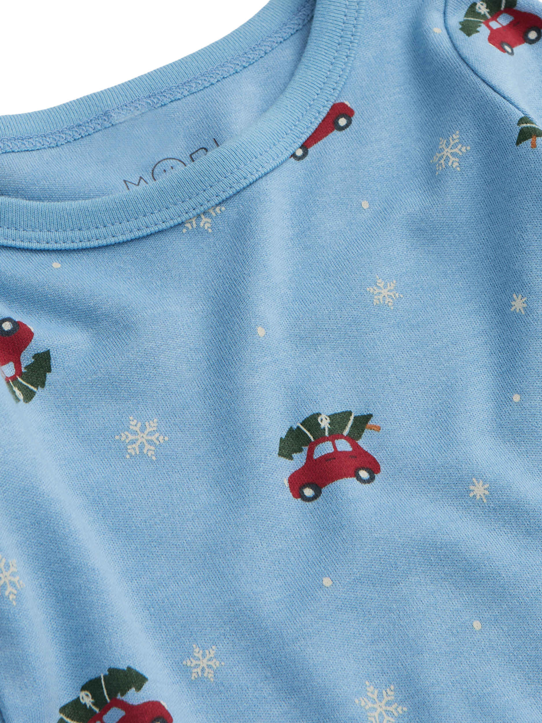 Product image 4 of 4, which shows MORI Kids' Long Pyjama Set, Blue Snowy Car, 18-24 months