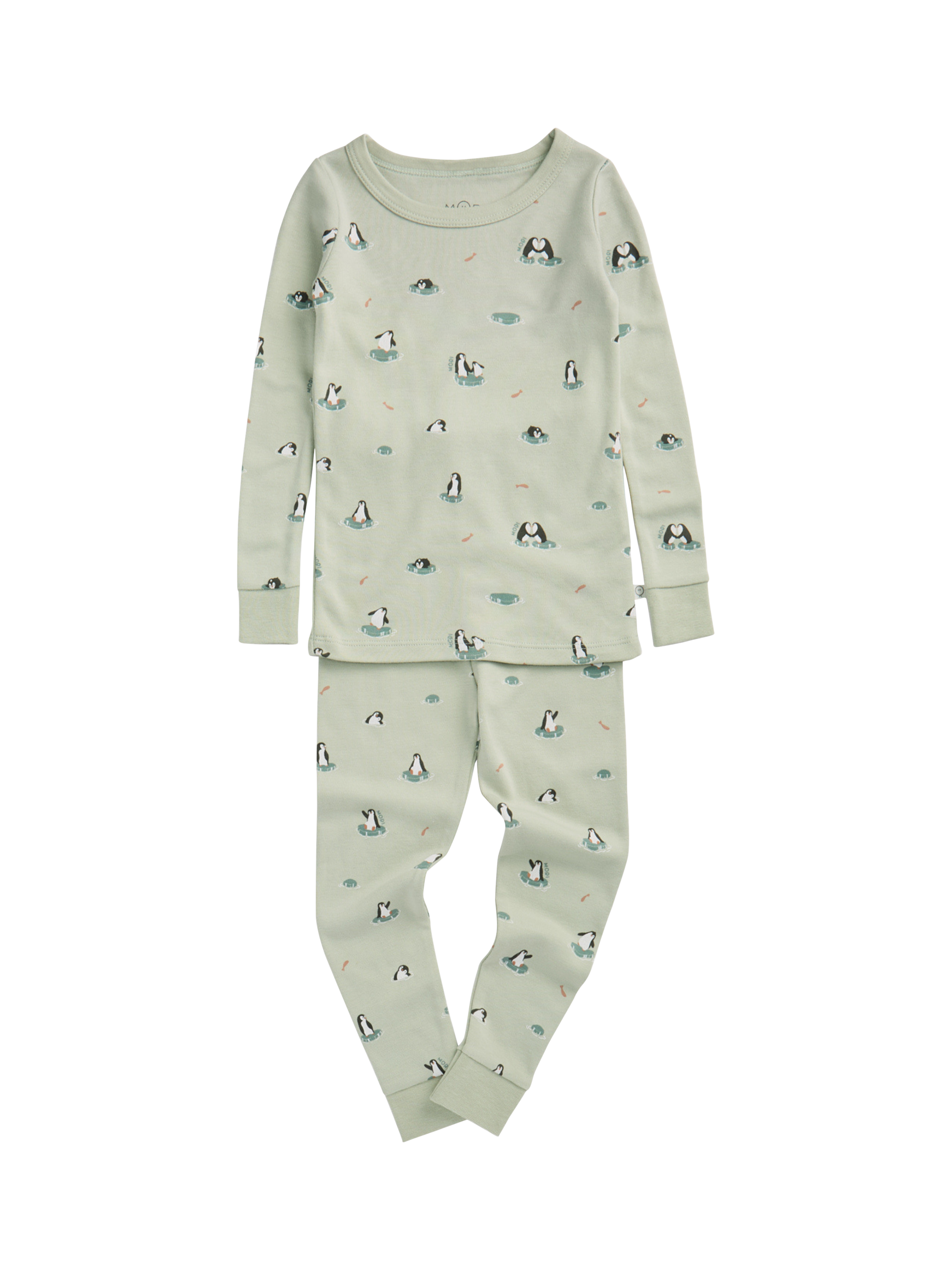 Product image 1 of 4, which shows MORI Kids' Long Pyjama Set, Mint Penguin, 12-18 months